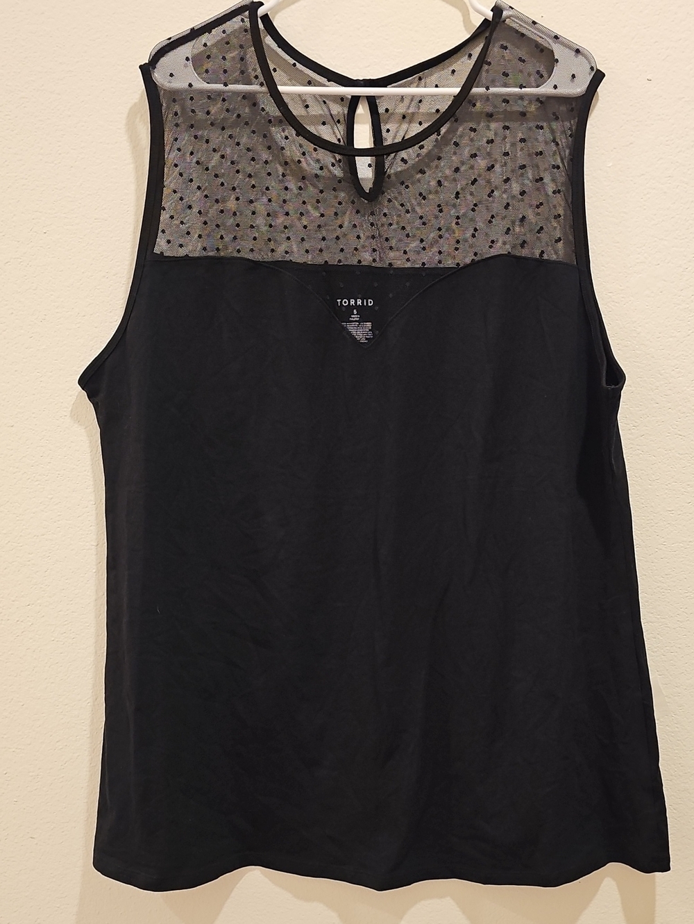 torrid Black Sleeveless Tank with Dotted Sheer Yoke